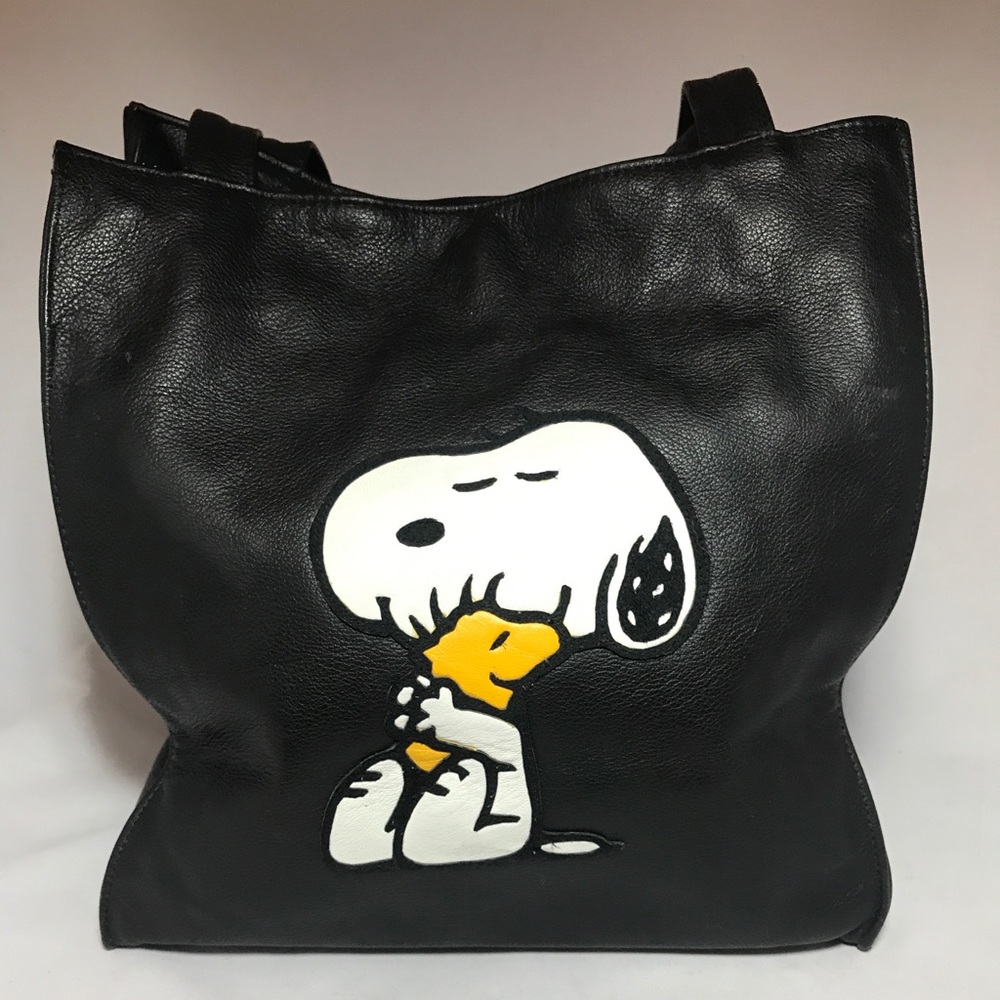 Peanuts Collection Black Pebbled Leather Tote